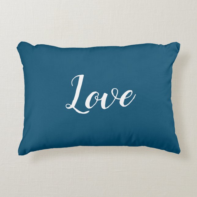 "Love" on Pretty Blue & White Accent Pillow (Front)