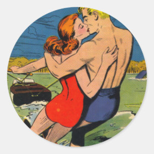 Love on Skis Classic Round Sticker