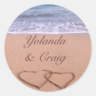 Love on the beach wedding stickers