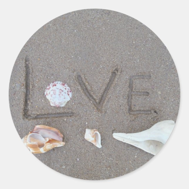 Love on the Beach with sea shells Classic Round Sticker (Front)