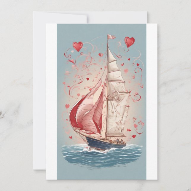 Love on the Horizon: Valentine's Day Sailboat Gree Holiday Card (Front)