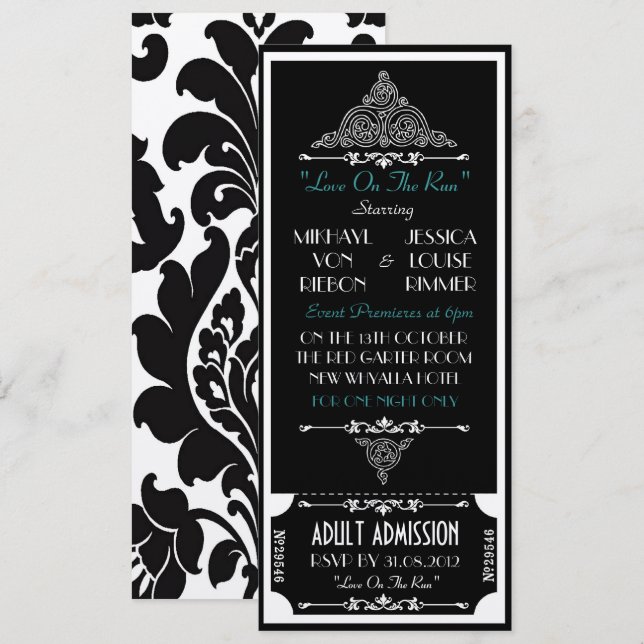 "Love On The Run" a runaway wedding Invitation (Front/Back)
