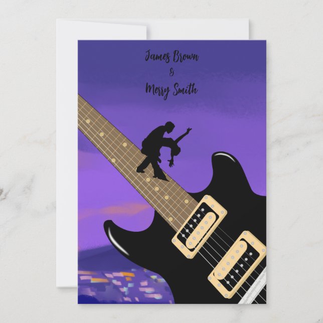  Love on the Strings of  Electric Guitar Wedding Invitation (Front)