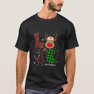 Love Oncology Nurse Life Reindeer Christmas Nurse  T-Shirt