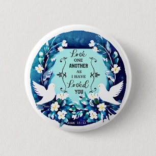Love One Another Blue and White Doves 6 Cm Round Badge