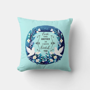 Love One Another Blue and White Doves Cushion