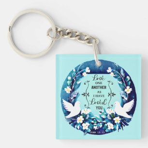 Love One Another Blue and White Doves Key Ring