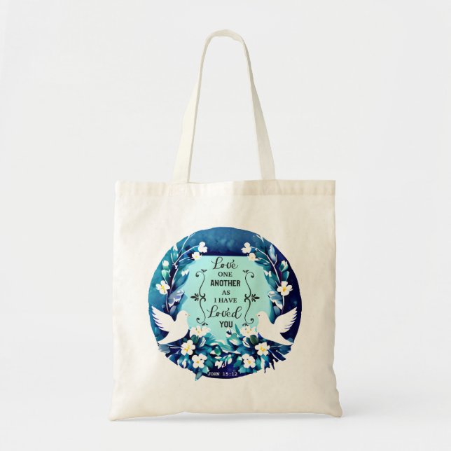Love One Another Blue and White Doves Tote Bag (Front)