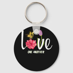 Love One Another Daisy Bird Hippie Flower Gift Key Ring
