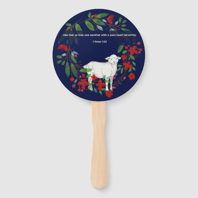 Love One Another | Lamb & Floral Hand Fans (Front)