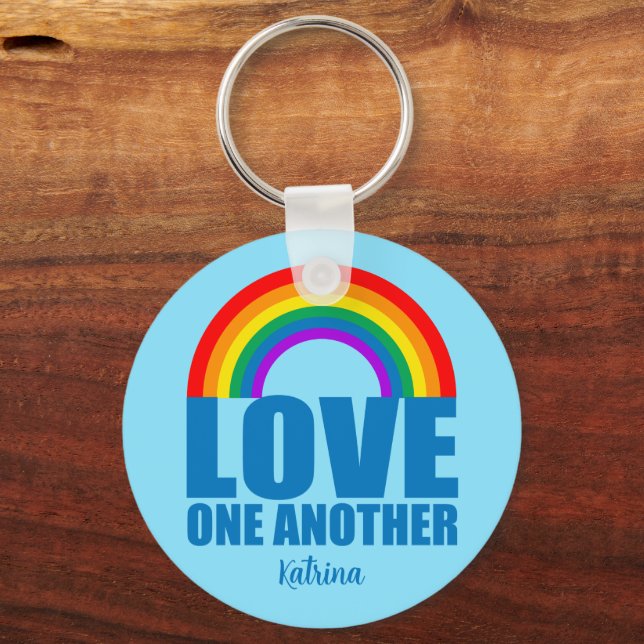 Love One Another Rainbow Christian Custom Key Ring (Front)