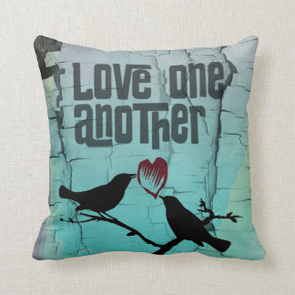 Love One Another Whimsical Turquoise Birds Cushion