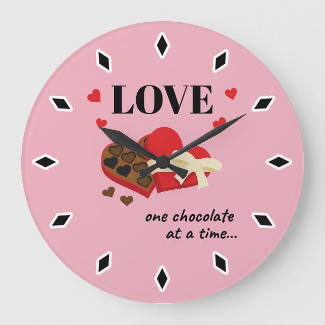 Love One Chocolate at a Time Funny Quote Large Clock (Front)