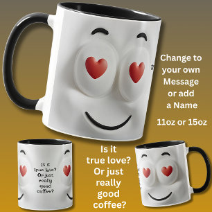 Love or Coffee?  Add Name Message, Expressive Face Mug