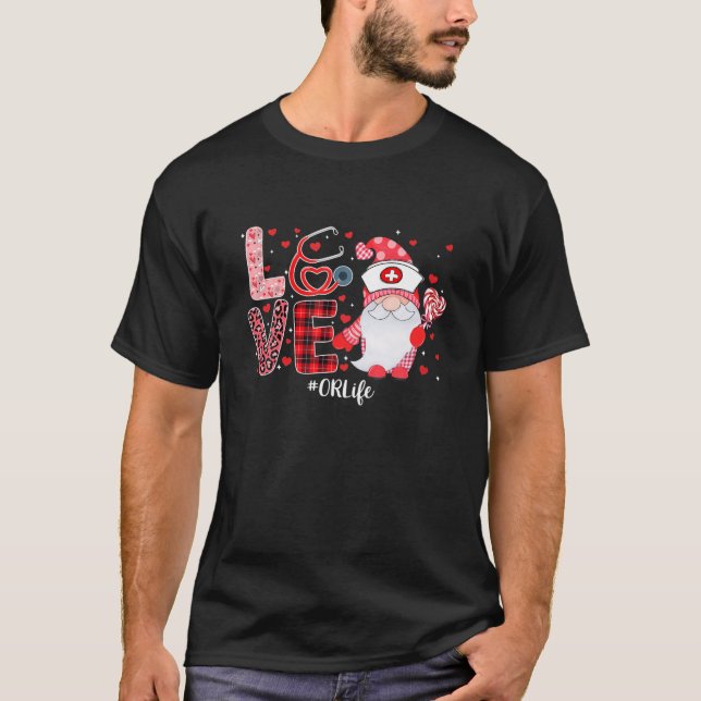 LOVE OR Life Nurse Gnome Funny Valentines Day Wome T-Shirt (Front)