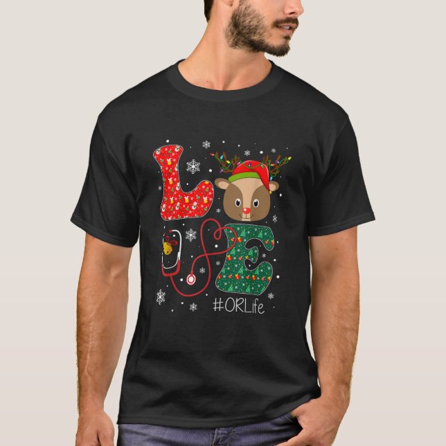 Love OR Nurse Life Funny Nurse Christmas Santa Rei T-Shirt (Front)
