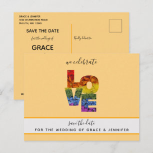 LOVE Orange Themed Same-Sex Wedding Save the Date Postcard