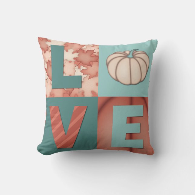 Love Orange Turquoise Fall Cushion (Front)