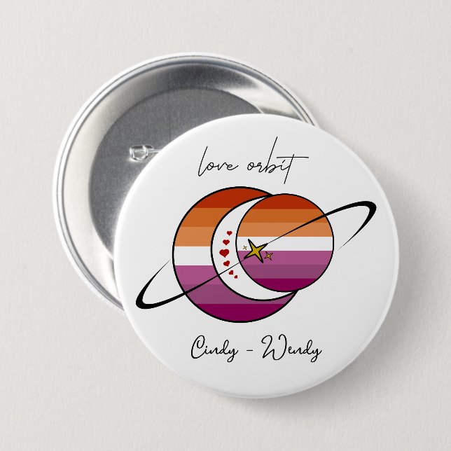 Love Orbit Sun & Moon Sunset Lesbian Flag Button (Front & Back)