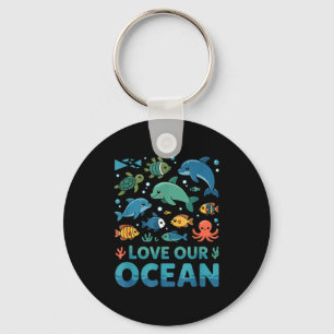 Love our ocean - sea animals marine life key ring