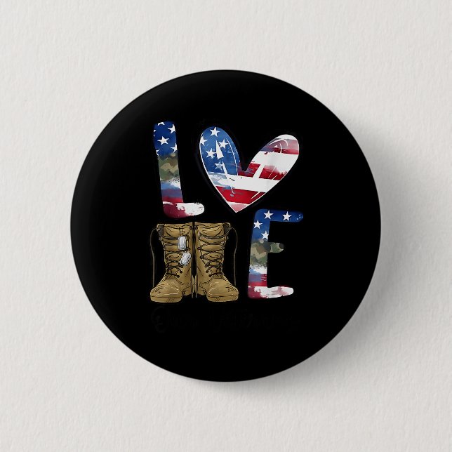Love Our Veterans Day Proud Military American Flag 6 Cm Round Badge (Front)