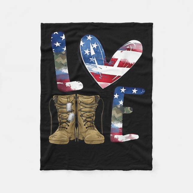 Love Our Veterans Day Proud Military American Flag Fleece Blanket (Front)