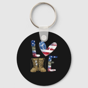 Love Our Veterans Day Proud Military American Flag Key Ring