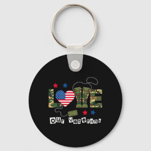 Love Our Veterans Day Proud Military American Flag Key Ring