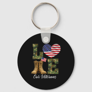 Love Our Veterans Day Proud Military American Flag Key Ring