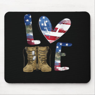 Love Our Veterans Day Proud Military American Flag Mouse Mat