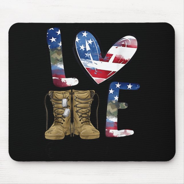 Love Our Veterans Day Proud Military American Flag Mouse Mat (Front)