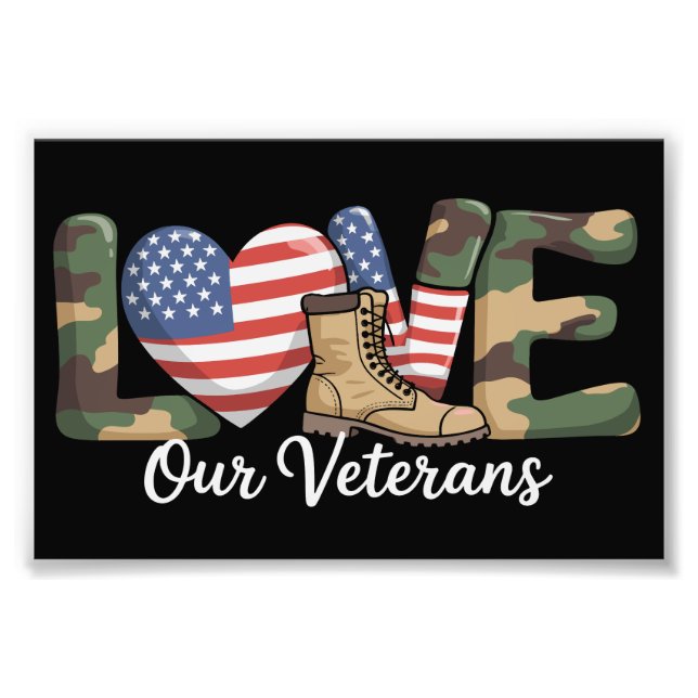 Love Our Veterans Day Proud Military American Flag Photo Print (Front)