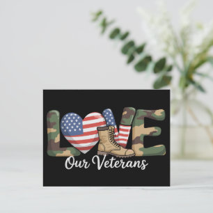Love Our Veterans Day Proud Military American Flag Postcard