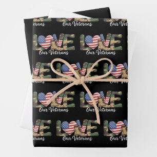 Love Our Veterans Day Proud Military American Flag Wrapping Paper Sheet