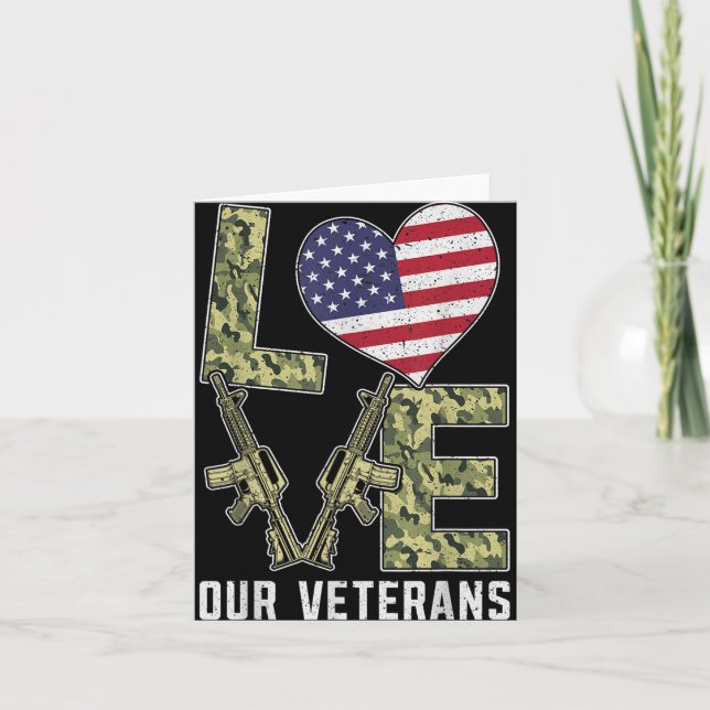 Love Our Veterans Day Proud Military Us Flag  Card (Front)