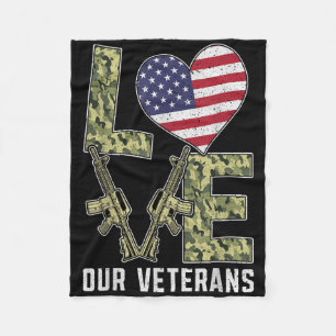 Love Our Veterans Day Proud Military Us Flag Fleece Blanket