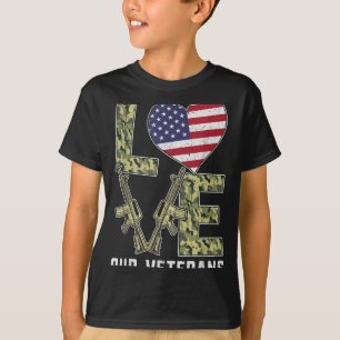 Love Our Veterans Day Proud Military Us Flag T-Shirt