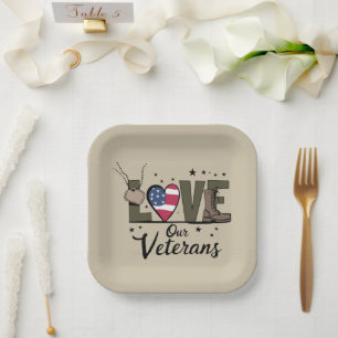 Love Our Veterans Day Proud Military Veteran Day Paper Plate