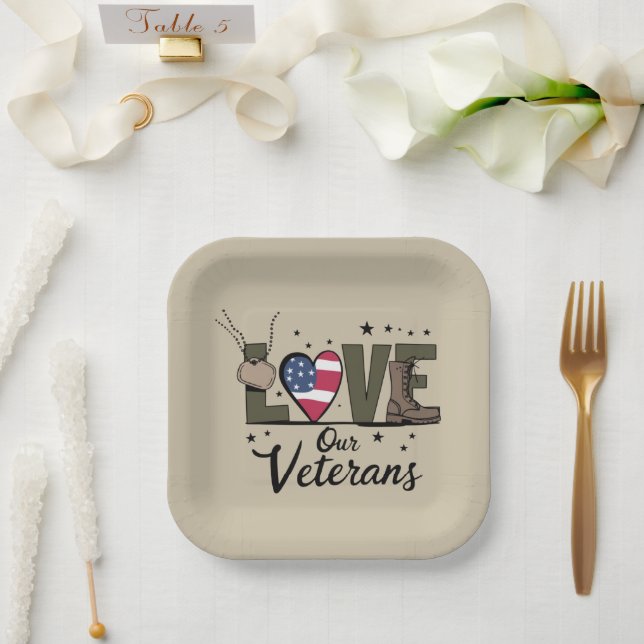 Love Our Veterans Day Proud Military Veteran Day  Paper Plate (Wedding)