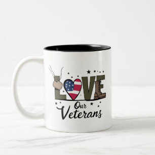 Love Our Veterans Day Proud Military Veteran Day  Two-Tone Coffee Mug