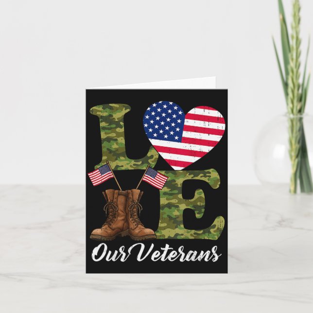Love Our Veterans Usa Flag Heart Patriotic Army Mi Card (Front)