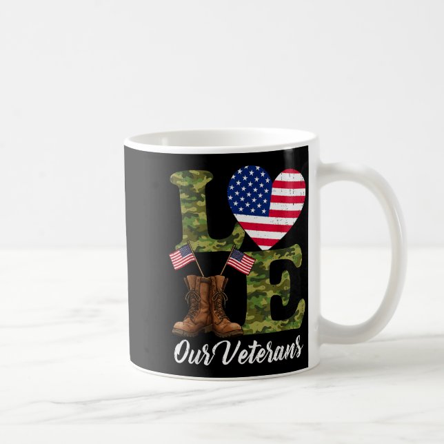 Love Our Veterans Usa Flag Heart Patriotic Army Mi Coffee Mug (Right)