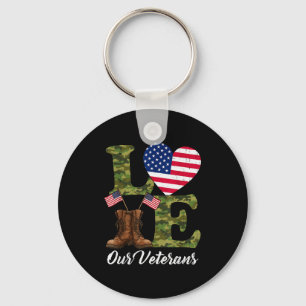 Love Our Veterans Usa Flag Heart Patriotic Army Mi Key Ring
