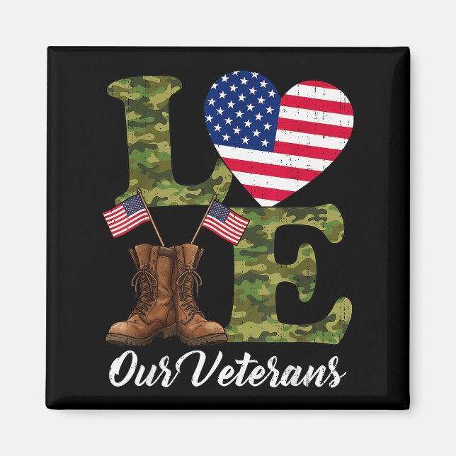 Love Our Veterans Usa Flag Heart Patriotic Army Mi Magnet (Front)
