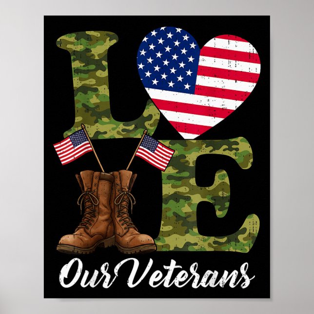 Love Our Veterans Usa Flag Heart Patriotic Army Mi Poster (Front)