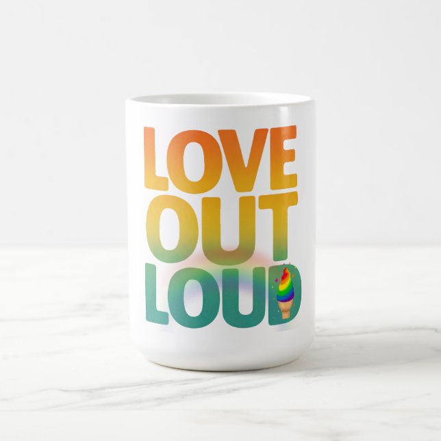Love Out Loud Retro Pride Typography Design Coffee Mug (Center)