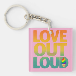 Love Out Loud Retro Pride Typography Design Key Ring