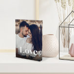 Love Overlay Personalised Couples Photo Block<br><div class="desc">Create a sweet keepsake of your wedding,  honeymoon or special moment with this beautiful custom acrylic photo block that's perfect for couples. Add a favourite vertical photo and customise with your names across the bottom. "Love" appears as a white text overlay in modern lettering.</div>