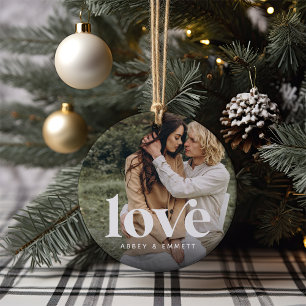 Love Overlay Photo & Names Ceramic Tree Decoration