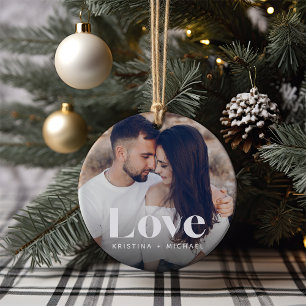 Love Overlay Photo & Names Ceramic Tree Decoration